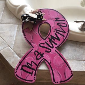 Breast Cancer “I’m a Survivor” Wooden Hanging Ribbon with bow!